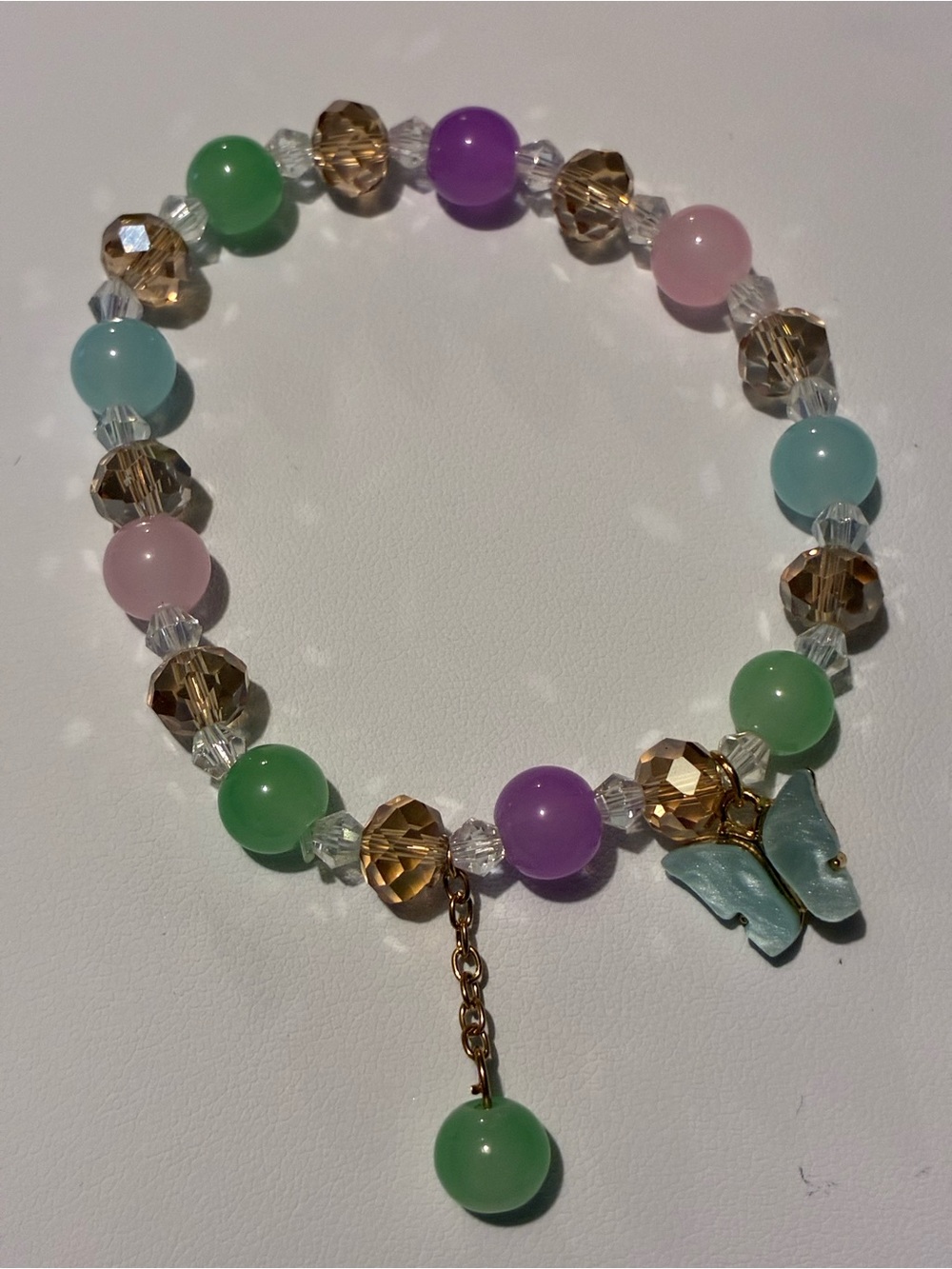 Beaded Pastel Green Butterfly Stretch Bracelet - Multicolor
